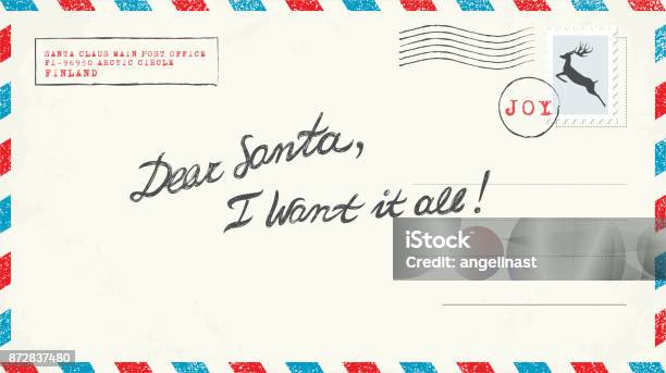 Letter To Santa Stock Illustration - Download Image Now - Postcard, Santa Claus, Christmas