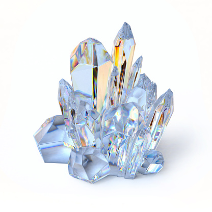 3d Render Crystal Glass Cube Shape on Blue Soft Background (Close-up)