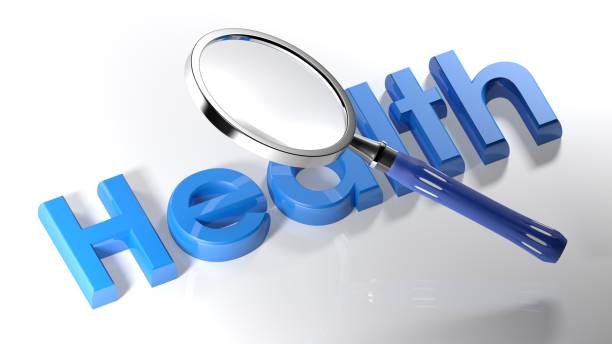 istock Magnifier on blue Health - 3D rendering 872844528