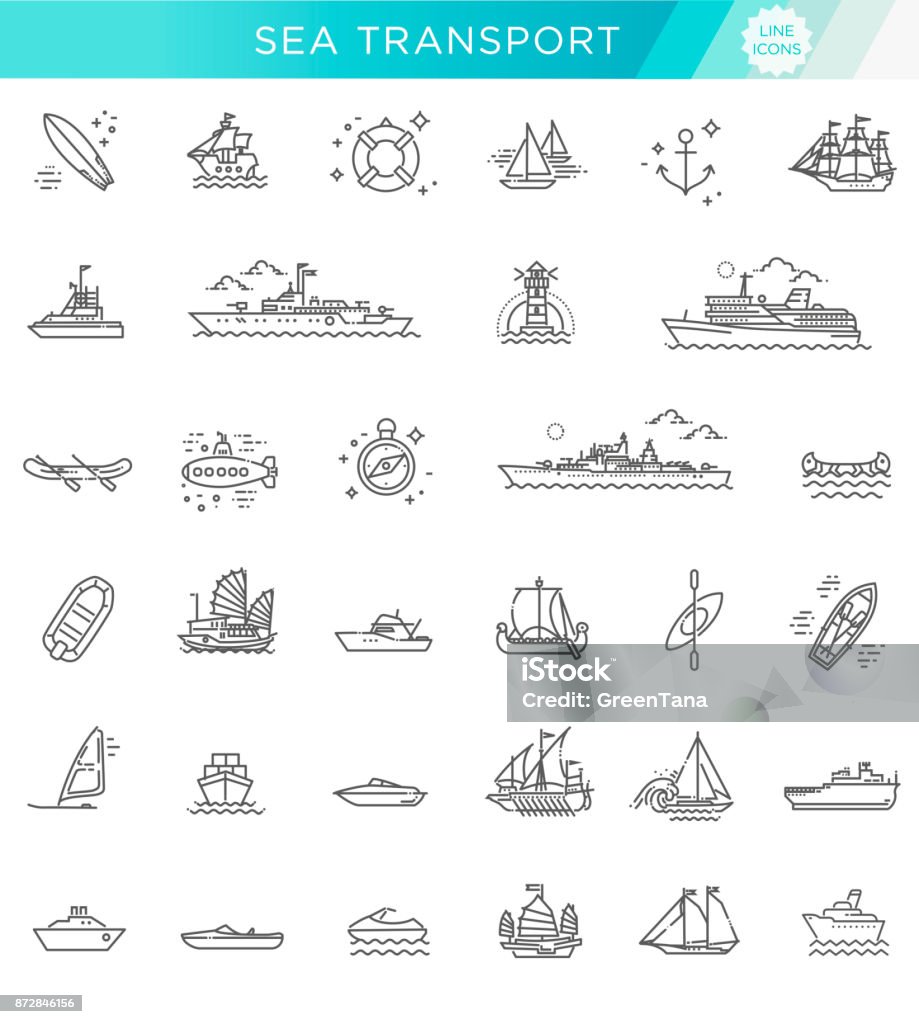 vector line set of ships and boats Ships - set of modern vector plain line design icons and pictograms Icon Symbol stock vector