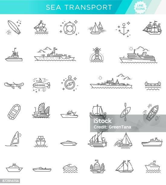 Vector Line Set Of Ships And Boats Stock Illustration - Download Image Now - Icon Symbol, Nautical Vessel, Ship