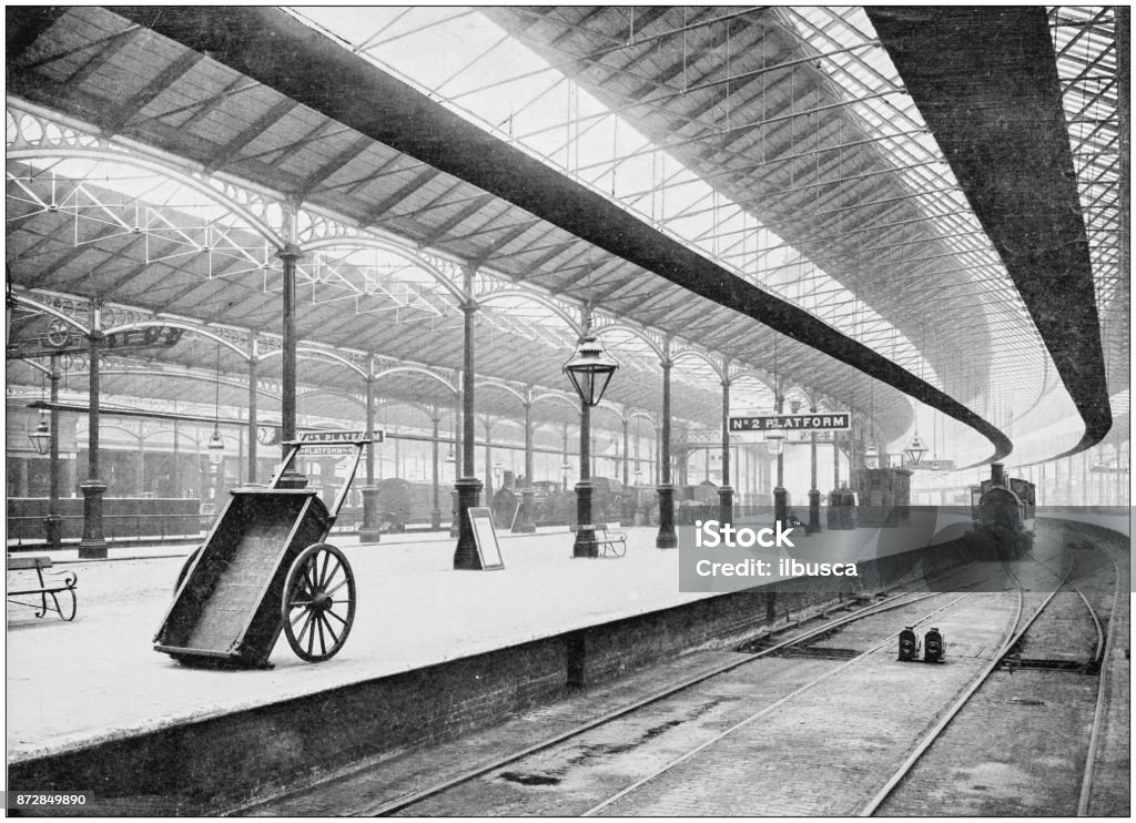 Antique photograph of London: Euston station Old-fashioned stock illustration