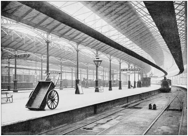 Antique photograph of London: Euston station Antique photograph of London: Euston station underground photos stock illustrations