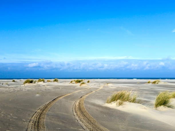 Firetruck deploying in the dunes of the dutch Island Schiermonnikoog to fight multiple forest fires in July 2018 were many fires were caused due to the hot and dry summer.