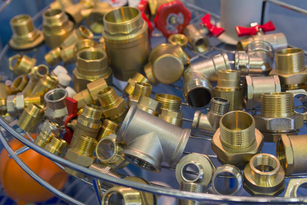 istock Metal pipe fittings in the display case. Industry 872869418