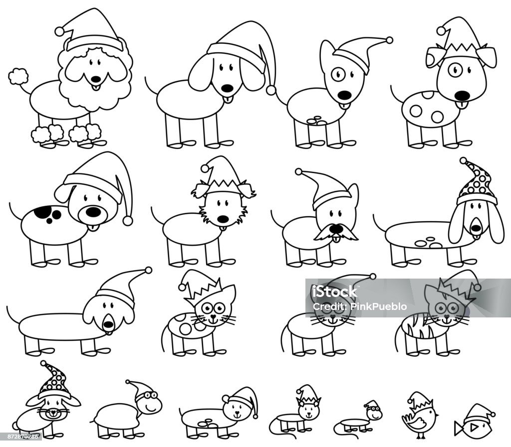 Vector Collection of Christmas Themed Stick Figure Pets Vector Collection of Christmas Themed Stick Figure Pets. No gradients or transparencies used. Stick Figure stock vector