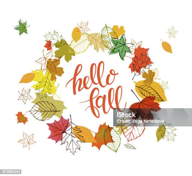 Autumn Design With Falling Leaves Stock Illustration - Download Image Now - Autumn, Falling, Happiness