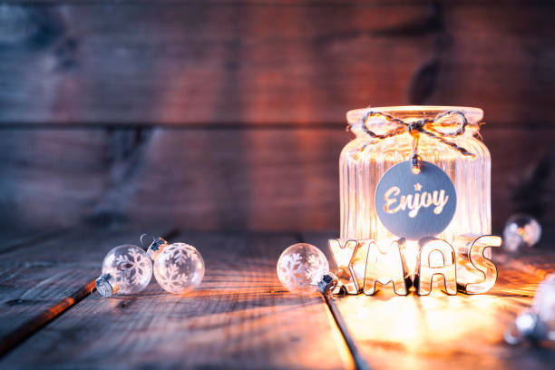 istock Christmas decoration on old wood - Candle Jar Label Card 872885268