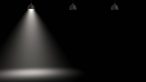 istock 3d rendering of three pendant lamps with only one glowing in the darkness. 872893204