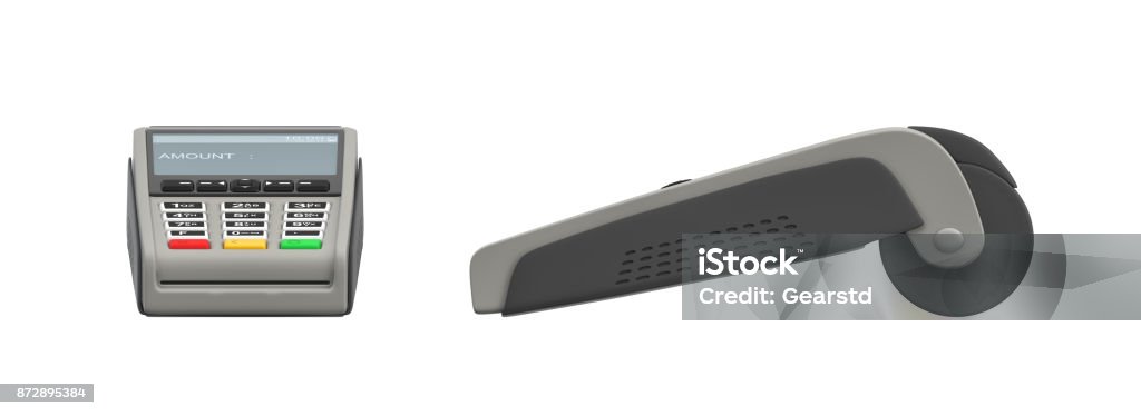 Point Debit Terminal 3d Rendering Of Two Large Payment Terminals In Front And Side Views ...
