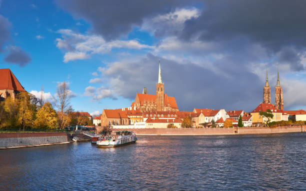 Wroclaw. Cathedral of St. John under dramatic sky in Fall, panoramic image