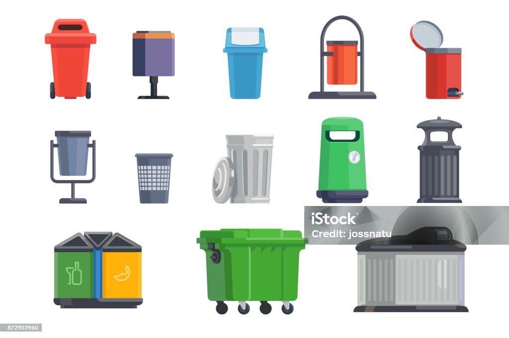 Set of garbage cans for home and street Set of garbage cans for home and street isolated on white background. Vector illustration Garbage Bin stock vector