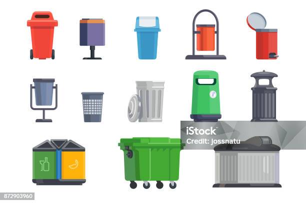 Set Of Garbage Cans For Home And Street Stock Illustration - Download Image Now - Garbage Bin, Garbage Can, Garbage