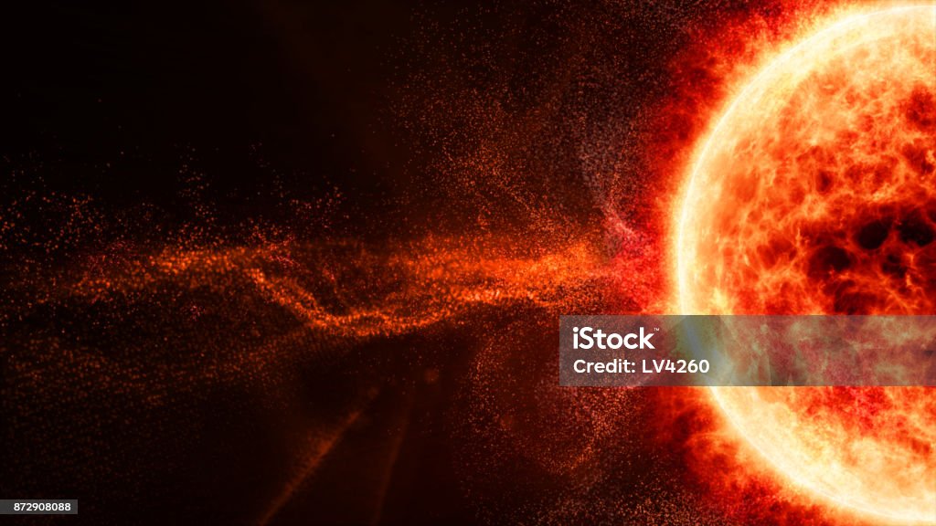 HUD Sun Solar Flare Particles coronal mass ejections Hi-tech user interface head up display Sun Solar Flare Particles for background computer desktop screen display Coronal Mass Ejection Stock Photo