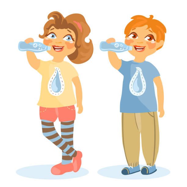 Girl And Boy Drinking Water From Bottles Stock Illustration - Download  Image Now - Baby - Human Age, Drinking Water, 6-7 Years - iStock
