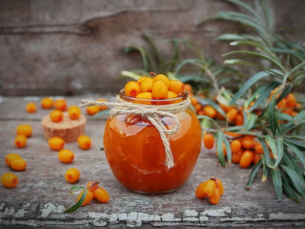 confiture de l’argousier - gelatin dessert orange fruit marmalade photos et images de collection