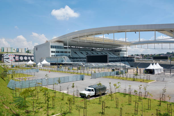 Stadium of Sport Club Corinthians Paulista in Sao Paulo, Brazil. Sao Paulo, Btazil - February 19, 2016: Arena Corinthians in Itaquera. The Arena is new stadium of Sport Club Corinthians Paulista and was the Arena for the 2014 World Cup. corinthians fc stock pictures, royalty-free photos & images