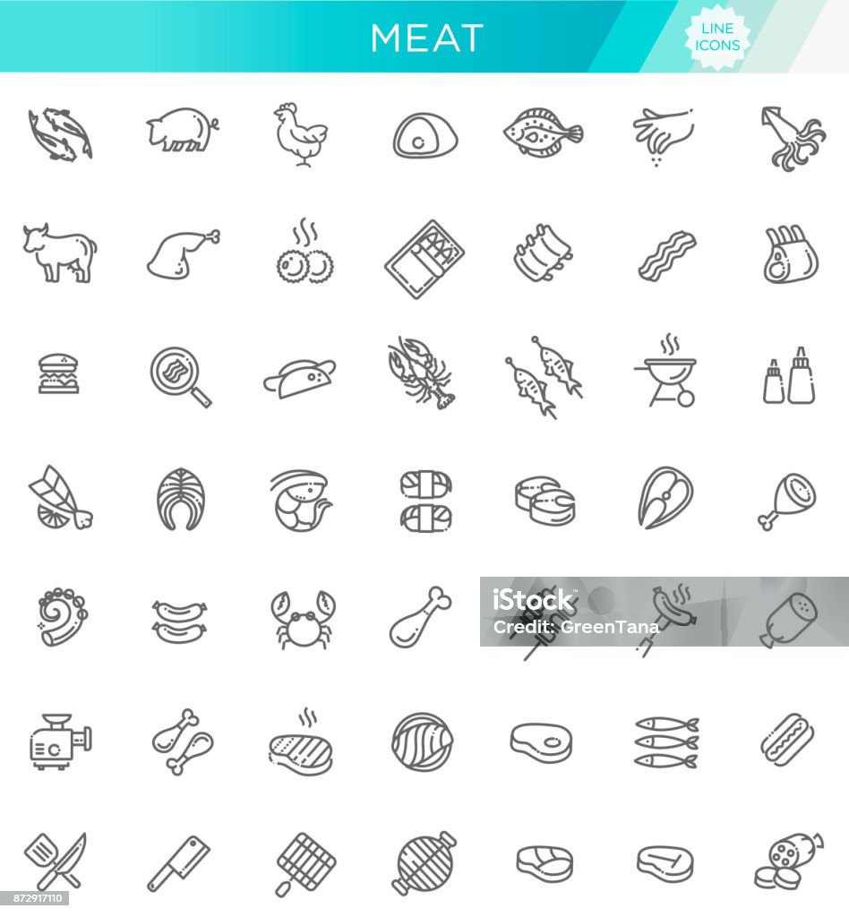 Simple Set of Meat Related Vector Line Icons Line Set of flat icons about meat Icon Symbol stock vector