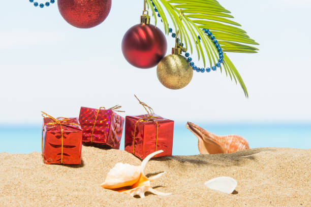 istock Christmas tree decorations on the beach in tropical 872920454