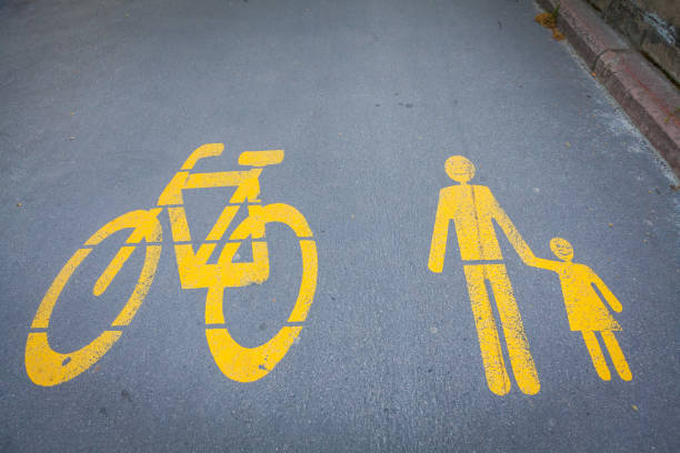 istock Bicycle signs painted on asphalt 872923378