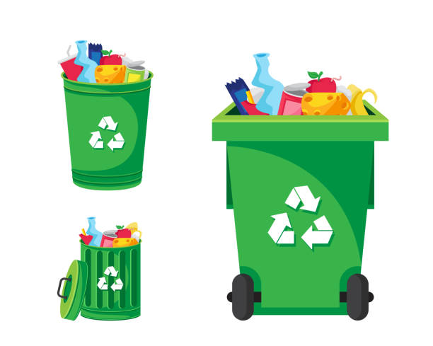 Modern Green Recycle Garbage Bin And Trash Object Illustration Stock  Illustration - Download Image Now - iStock
