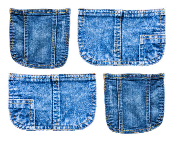 collection of denim blue jeans pocket isolated on white background - lpn imagens e fotografias de stock