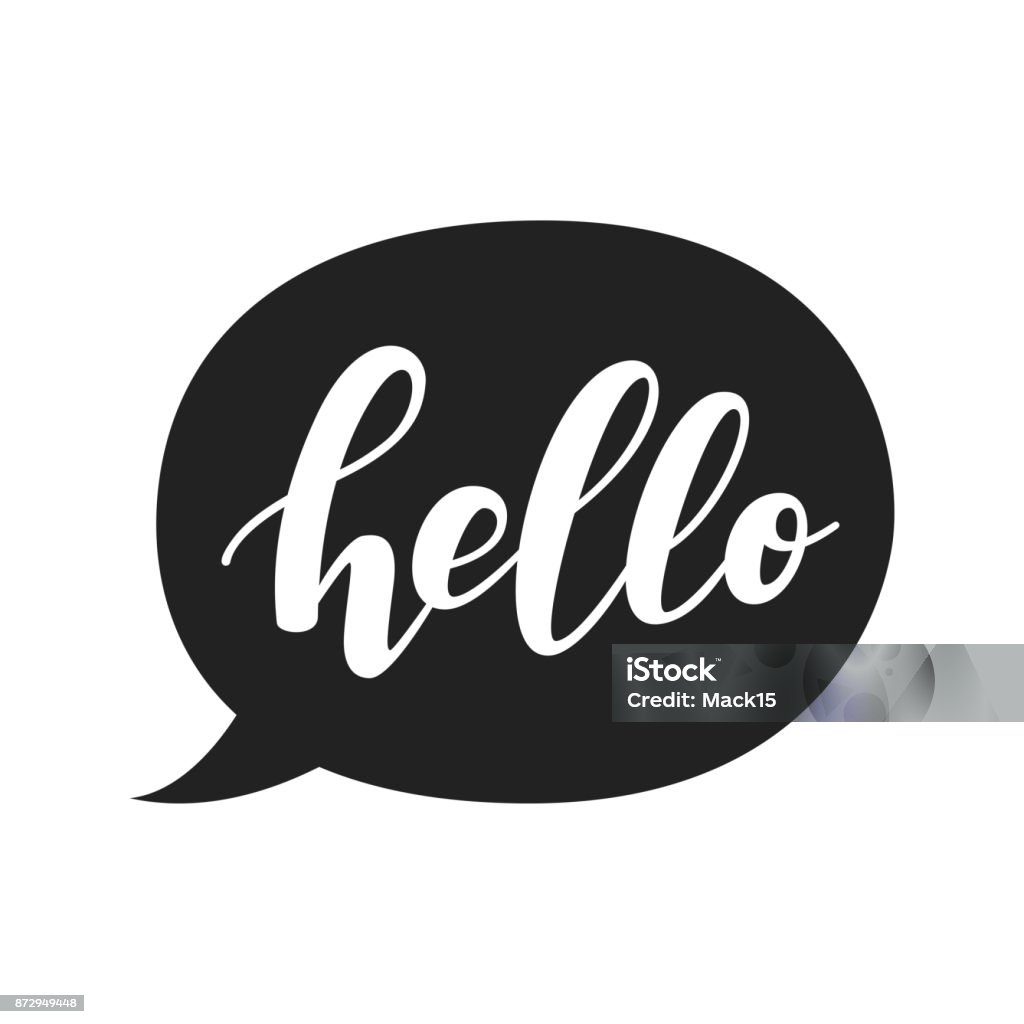 Speech bubble with hello quote. Hand drawn lettering. Modern brush calligraphy. Vector Greeting stock vector