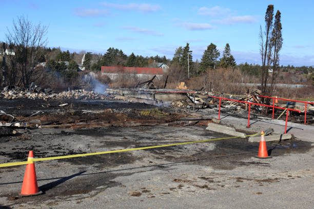 istock Remains of a fire scene where there had been a restaurant 872950214