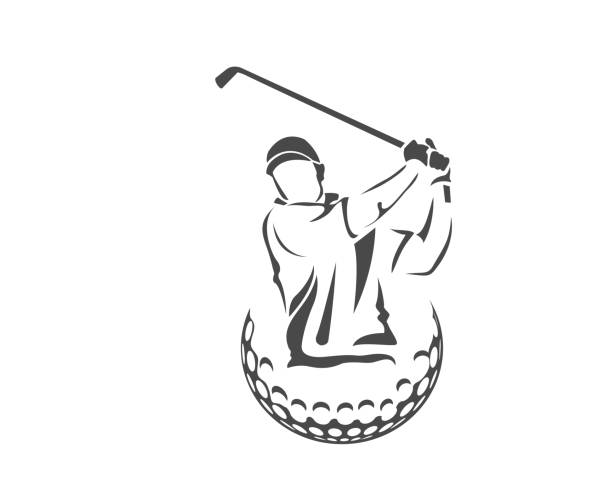 Passionate Professional Golf Athlete Illustration Modern Passionate Golf Athlete In Swinging Pose Symbol Illustration golf symbols stock illustrations