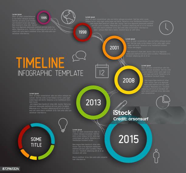 Infographic Dark Timeline Report Template With Circles Stock Illustration - Download Image Now