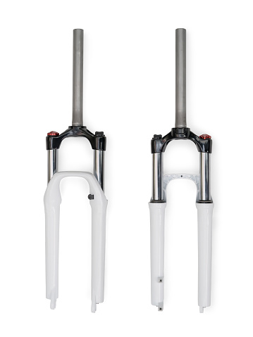 Front and rear view of bicycle fork. Isolated on white, clipping path included