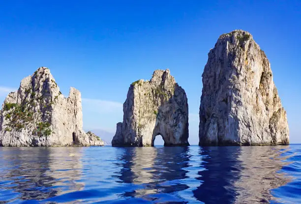 The Faragolini Rock Formations off the Island of Capri Italy.