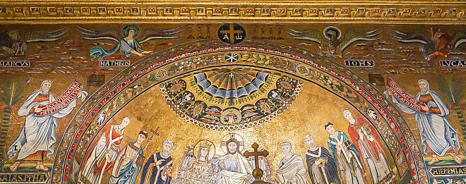ROME, ITALY- OCTOBER 9, 2017:  The interior of  the Chapel of the Basilica di Santa Maria in Trastevere