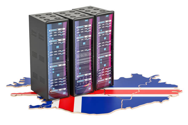 istock Data Center server racks in Iceland concept,  3D rendering isolated on white background 872973588