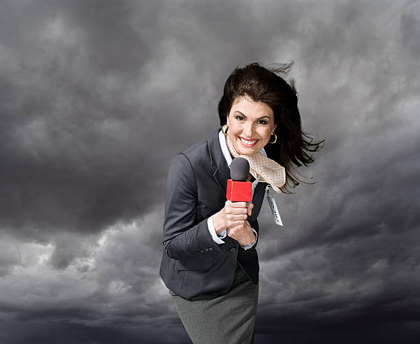 News presenter in storm  newscaster photos stock pictures, royalty-free photos & images