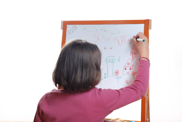 istock Young girl drawing on the white board 872983878