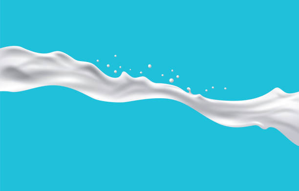 파란색 배경에 추상 현실적인 우유입니다. - drink close up dairy product flowing stock illustrations