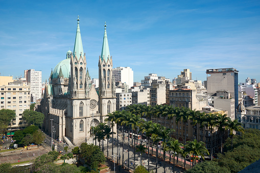 Se Cathedral and Se Square in Sao Paulo city, Brazil.