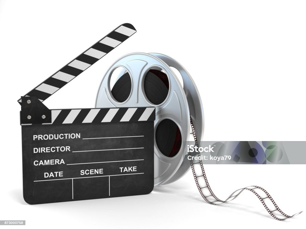 Movie Clapper And Film Reel 3d Illustration Stock Photo - Download