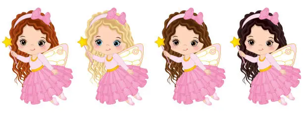 Vector illustration of Vector Cute Little Fairies with Various Hair Colors