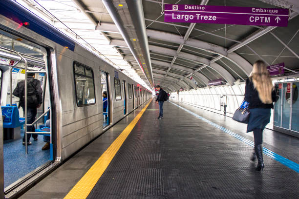 Sao Paulo, Brazil, July 12, 2012. Passengers on the plataform of Santo Amaro station, the 5-Lilac subway line, the Metropolitan Company of São Paulo, in the south of São Paulo