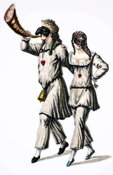 pulcinello und pulcinella, ist ein comic, maskierte figur aus der commedia dell - stage costume illustrations stock-grafiken, -clipart, -cartoons und -symbole