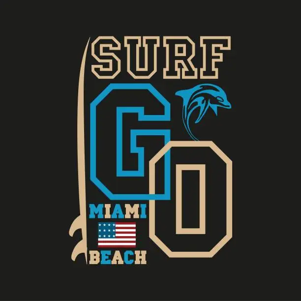 Vector illustration of T-shirt Surfing, Miami sports, athletics Typography, Fashion col