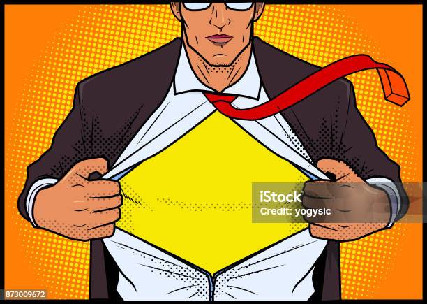 Retro Comic Book Style Superhero Opening Shirt Stock Illustration - Download Image Now - Comic Book, Superhero, Cartoon