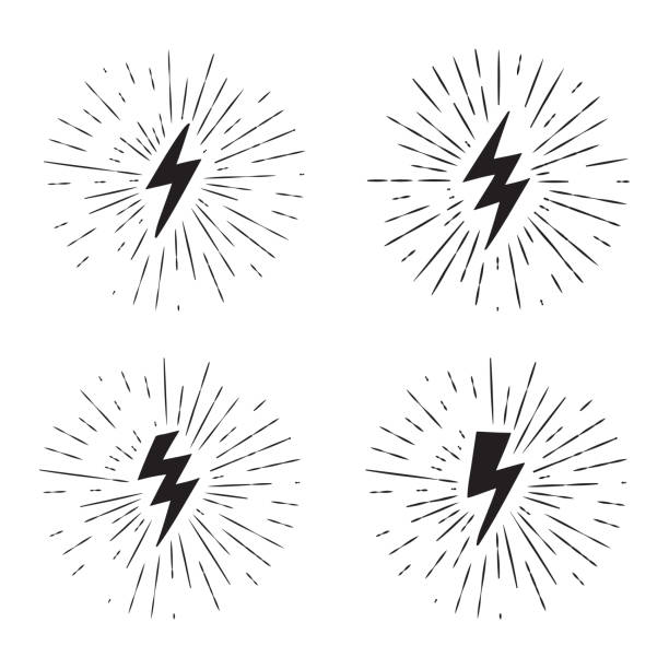 黒と白のベクトル グランジ レトロなサンバースト効果と雷ボルトのサイン入り。 - bolt点のイラスト素材／クリップアート素材／マンガ素材／アイコン素材