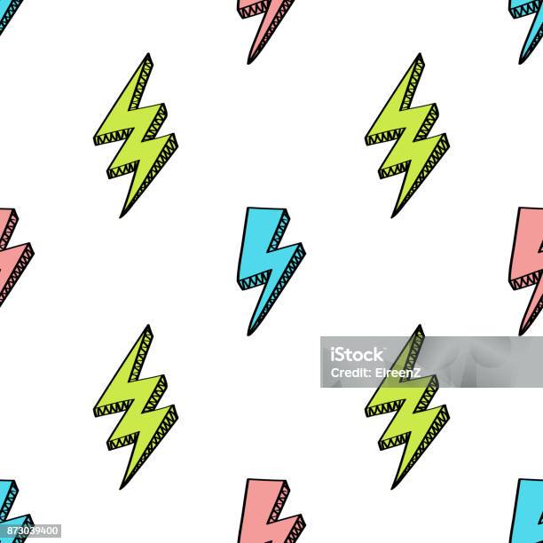 Vector Abstract Retro Pattern With Lightning Bolts Trendy Thunder Background In Comics Style Stock Illustration - Download Image Now