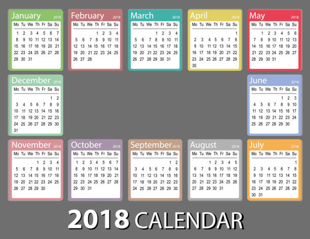 istock 2018 year calendar, week starts on Monday, monthly calendar template, 2018 Printable Calendar 873055034