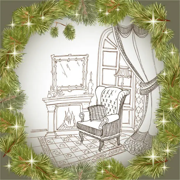 Vector illustration of pine frame xmas mobile visitka1