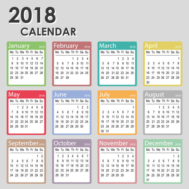 istock 2018 year calendar, week starts on Monday, monthly calendar template, 2018 Printable Calendar 873055948