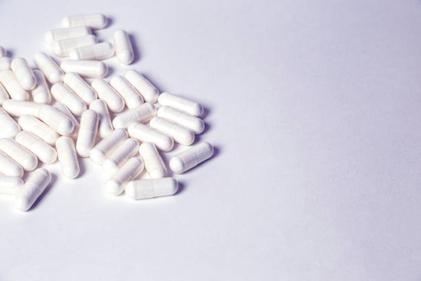 sport nutrition, supplements - bcaa in capsules  on the white background